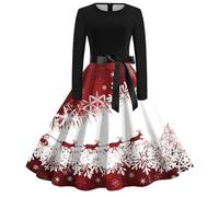 Kleid für Weihnachtsfeier, Christmas Partykleid Elegant Langärmeliges Cocktailkleider Rockabilly Vintage Abendkleider A-Linien Swing Christmas Dress Ugly Weihnachtsmotiv Vintage-Kleider Mädchen
