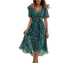 Kleid Hochzeitsgast Damen, Abendkleider Damen Lang Elegant Chiffon Cocktailkleid Summer Kleid Knielang Tunika BindegüRtel Hohe Taille Kleider Dress for Women Freizeitkleid Sommerkleid, 3XL