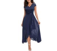 Kleid Hochzeitsgast Damen Abendkleider Elegant Hochzeit Cocktailkleid Spitze Chiffonkleid Vorne Kurz Hinten Lang Rüschen Kleider Lochstickerei Brautjungfernkleider Frauen A Linie Ballkleid