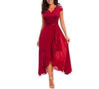 Kleid Hochzeitsgast Damen Abendkleider Elegant Hochzeit Cocktailkleid Spitze Chiffonkleid Vorne Kurz Hinten Lang Rüschen Kleider Lochstickerei Brautjungfernkleider Frauen A Linie Ballkleid