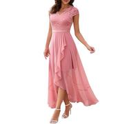 Kleid Hochzeitsgast Damen Abendkleider Elegant Hochzeit Cocktailkleid Spitze Chiffonkleid Vorne Kurz Hinten Lang Rüschen Kleider Lochstickerei Brautjungfernkleider Frauen A Linie Ballkleid