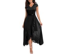 Kleid Hochzeitsgast Damen Abendkleider Elegant Hochzeit Cocktailkleid Spitze Chiffonkleid Vorne Kurz Hinten Lang Rüschen Kleider Lochstickerei Brautjungfernkleider Frauen A Linie Ballkleid