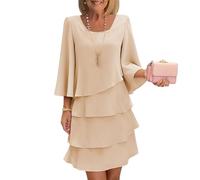 Kleid Hochzeitsgast Damen Chiffon Abendkleider Elegant Für Hochzeit Festliche Kleider Für Damen Sommer 3/4 Ärmel Sommerkleid Frauen A Linie Rüschen Cocktailkleid Elegante Chiffonkleid Party