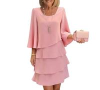 Kleid Hochzeitsgast Damen Chiffon Abendkleider Elegant Für Hochzeit Festliche Kleider Für Damen Sommer 3/4 Ärmel Sommerkleid Frauen A Linie Rüschen Cocktailkleid Elegante Chiffonkleid Party