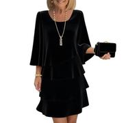 Kleid Hochzeitsgast Damen Chiffon Abendkleider Elegant Für Hochzeit Festliche Kleider Für Damen Sommer 3/4 Ärmel Sommerkleid Frauen A Linie Rüschen Cocktailkleid Elegante Chiffonkleid Party
