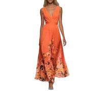 Kleid Hochzeitsgast Damen Curvy Lang Abendkleider Elegant Für Hochzeit Gast Chiffon Festliche Kleider Damen Sommer A Linie Ballkleid V Ausschnitt Tailliert Partykleid Blumen Maxikleider