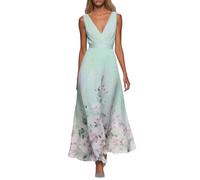 Kleid Hochzeitsgast Damen Curvy Lang Abendkleider Elegant Für Hochzeit Gast Chiffon Festliche Kleider Damen Sommer A Linie Ballkleid V Ausschnitt Tailliert Partykleid Blumen Maxikleider