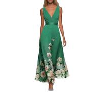 Kleid Hochzeitsgast Damen Curvy Lang Abendkleider Elegant Für Hochzeit Gast Chiffon Festliche Kleider Damen Sommer A Linie Ballkleid V Ausschnitt Tailliert Partykleid Blumen Maxikleider