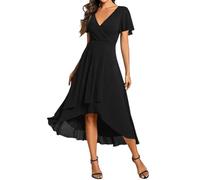 Kleid Hochzeitsgast Damen Curvy Sommer Abendkleider Elegant Für Hochzeit Gast Chiffon Sommerkleid Leicht Midi Festliche Kleider A Linie Tailliert Abschlusskleid Vokuhila Chiffonkleid