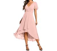 Kleid Hochzeitsgast Damen Curvy Sommer Abendkleider Elegant Für Hochzeit Gast Chiffon Sommerkleid Leicht Midi Festliche Kleider A Linie Tailliert Abschlusskleid Vokuhila Chiffonkleid