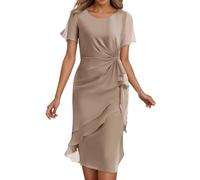 Kleid Hochzeitsgast Damen Festliche Kleider für Damen Elegant für Hochzeit A Linie Chiffon Sommerkleider Midi Sommerkleid Frauen Sommer mit Ärmel Schickes Chiffonkleid Abendkleider Partykleid