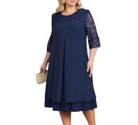 Kleid Hochzeitsgast Damen Große Größen Abendkleider Elegant Spitze Kleider Lochstickerei Cocktailkleid Frauen Midi Abendkleid Mollige Frauen Festlich Brautmutterkleider Hochzeit Chiffonkleid