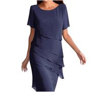 Kleid Hochzeitsgast Damen Knielang Abendkleider Elegant für Hochzeit A Linie Chiffon Sommerkleider Damen Leicht Und Luftig Festliche Kleider Frauen Sommer mit Ärmel Schickes Chiffonkleid