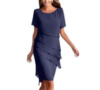 Kleid Hochzeitsgast Damen Knielang Abendkleider Elegant für Hochzeit A Linie Chiffon Sommerkleider Damen Leicht Und Luftig Festliche Kleider Frauen Sommer mit Ärmel Schickes Chiffonkleid