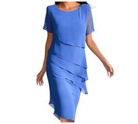 Kleid Hochzeitsgast Damen Knielang Abendkleider Elegant für Hochzeit A Linie Chiffon Sommerkleider Damen Leicht Und Luftig Festliche Kleider Frauen Sommer mit Ärmel Schickes Chiffonkleid