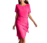 Kleid Hochzeitsgast Damen Knielang Abendkleider Elegant für Hochzeit A Linie Chiffon Sommerkleider Damen Leicht Und Luftig Festliche Kleider Frauen Sommer mit Ärmel Schickes Chiffonkleid