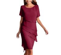 Kleid Hochzeitsgast Damen Knielang Abendkleider Elegant für Hochzeit A Linie Chiffon Sommerkleider Damen Leicht Und Luftig Festliche Kleider Frauen Sommer mit Ärmel Schickes Chiffonkleid