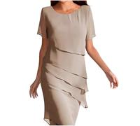 Kleid Hochzeitsgast Damen Knielang Abendkleider Elegant für Hochzeit A Linie Chiffon Sommerkleider Damen Leicht Und Luftig Festliche Kleider Frauen Sommer mit Ärmel Schickes Chiffonkleid