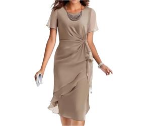 Kleid Hochzeitsgast Damen Knielang Abendkleider Elegant für Hochzeit A Linie Chiffon Sommerkleider Damen Leicht Und Luftig Festliche Kleider Frauen Sommer mit Ärmel Schickes Chiffonkleid