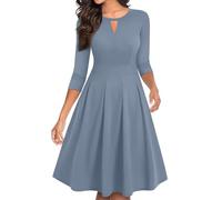 Kleid Hochzeitsgast Damen Lang Cut Out Abendkleid Elegant Hochzeit Cocktailkleid Midi Festliche Abendkleider mit 3/4 Ärmel Ballkleider Frauen Lang A-Linien Festkleid Plissee Abschlusskleid