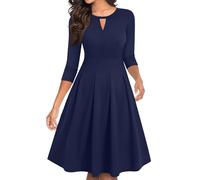 Kleid Hochzeitsgast Damen Lang Cut Out Abendkleid Elegant Hochzeit Cocktailkleid Midi Festliche Abendkleider mit 3/4 Ärmel Ballkleider Frauen Lang A-Linien Festkleid Plissee Abschlusskleid