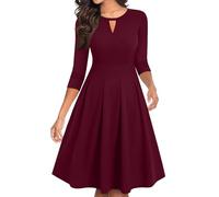 Kleid Hochzeitsgast Damen Lang Cut Out Abendkleid Elegant Hochzeit Cocktailkleid Midi Festliche Abendkleider mit 3/4 Ärmel Ballkleider Frauen Lang A-Linien Festkleid Plissee Abschlusskleid