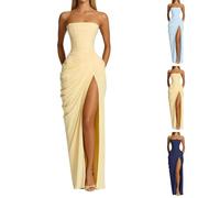 Kleid Hochzeitsgast Damen mit Schlitz Schulterfrei Kleider Abendkleider Cocktailkleid Partykleid Abschlusskleid Ballkleid A-Linie Formelles Brautjungfernkleider Wedding Guest Dress
