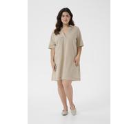 Kaffe Curve Damen Plus Size Women's Dress Polo Neck Short Sleeves A-line Fit Kleid, Chincilla/White Stripe, 50 Größen