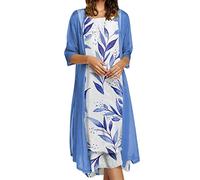 Kleid in Übergröße für Damen, zweiteiliges Set, Damenkleider mit Blumendruck, böhmischer Freizeitrock, knielange Kleider