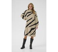 Midikleid KAFFE "Kleid KAwilma", Damen, Gr. XS, N-Gr, beige (feather g. mel, schwarz stripe), Obermaterial: 46% Polyacryl PAN. 45% Nylon NY. 5% Wolle mw. 4% Elasthan EL., Kleider Midikleid (77223950-X