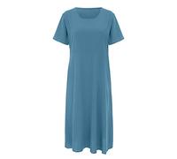 Kleid Lang Damen - LäSsiges Einfarbiges Damenkleid Mit Kurzen ÄRmeln Rundhalsausschnitt Lockeren Taschen Sommerkleidung Damen