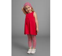 Kleid, Leggings & Haarband KIDSWORLD "3tlg. Set: Kleid, Capri und Haarband geringelt", Mädchen, Gr. 116/122, rot (rot, weiß), Jersey, Obermaterial: 100% Baumwolle. Unterteil: 95% Baumwolle, 5% Elastha