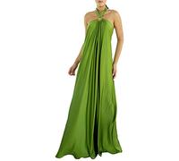 Kleid Leinen Damen Sommer Langes Formales Satinkleid Neckholder Ärmellos Seitenschlitz Fließendes Langes Trägerkleid