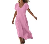 Kleid Leinen, Kleid Leinen Damen Baggy Boho Style Sommer Musselinkleid Sommerkleid Knielang Baumwollkleid Strandkleid a Linie Leicht Baggy Sommerkleider Freizeitkleider