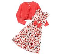 kleid mädchen 122, Kleider Für Mädchen Lang Mit Bolero Einschulung Kleid Festlich Hochzeit Sommerkleider Prinzessin Ärmelloses Kinderkleider 2-Teiliges Blumenmädchenkleider, Wassermelone rot, 160