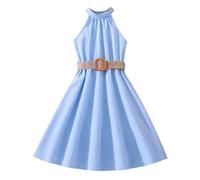 Kleid Mädchen Sommerkleid Schulterfrei Kinderkleid Partykleid Elegant Sommerkleider Kinder Einfarbig Freizeitkleid Rüschen Prinzessinkleid Mädchenkleid Ärmellos A-Linie Kleid 7-12 Jahre