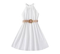 Kleid Mädchen Sommerkleid Schulterfrei Kinderkleid Partykleid Elegant Sommerkleider Kinder Einfarbig Freizeitkleid Rüschen Prinzessinkleid Mädchenkleid Ärmellos A-Linie Kleid 7-12 Jahre