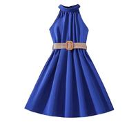 Kleid Mädchen Sommerkleid Schulterfrei Kinderkleid Partykleid Elegant Sommerkleider Kinder Einfarbig Freizeitkleid Rüschen Prinzessinkleid Mädchenkleid Ärmellos A-Linie Kleid 7-12 Jahre