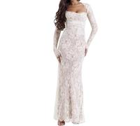Kleid, Maxikleid, 2-teiliges Korsett, Capelet, Blumenmuster, weiches Netzgewebe, sexy Abendkleid, Schal, Kordelzug, Spitze, Korsett, Maxikleid, weiß, Medium