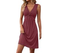 Kleid mit geknoteter Vorderseite für Damen, V-Ausschnitt, ärmellos, Tankkleid, A-Linie, lässig, Urlaub, Outfits, Damen, Sommerkleid, Strand, RD2, M