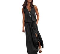Kleid Mit Schlitz Maxikleider Damen Sommer Ärmellos Sommerkleid Lang Luftige Sommerkleider Elegant A Linie Lange Kleider Einfarbig Sommerkleid Damen,Summer Latzkleid Lange Maxikleid