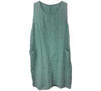 Kleid ohne Ärmel Sommerkleid lang aus Baumwolle gestreift Knielang Strandkleid mit Taschen Made in Italy