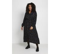 KAFFE CURVE Kleid KColivia Damen Große Größen Kleid Mit Kragen Casual Langarm Umlegekragen Black with Mustang Dot 52