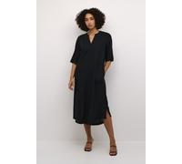 KAFFE Kleid Kamilia Damen Kleid Freizeit Lose T-Shirt Sommerkleid Lang Einfarbig V-Ausschnitt Kurzarm Freizeitkleider Black Deep 38