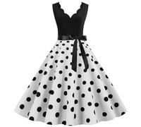 Kleid Rockabilly Damen,Rockabilly Kleider Damen 50er 60er Jahre Kurzarm Polka Dots Coctailkleid Vintage Swing Fashion Kleider Hochzeit Festlich Knielang Kleid Tunika Partykleid Ballkleid Faltenrock