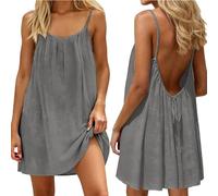 Kleid Rückenfrei Sommerkleid Damen Leicht Trägerkleid Strandkleid Kurzarm Rückenfreies Kleid Sommer Kleider Luftig Shirtkleider Leinen Blusenkleid Freizeitkleid Musselin Bluse Elegant Tunika