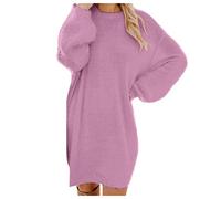 Kleid Schwarz Damen Elegant Pullover Damen Oversize Longpullover Winter Pulloverkleid Lose Strickkleid Lässig Modische Wollkleid Knielang Dresses Warme Pullis Rundhals Mode Elegante Weihnachtskleid