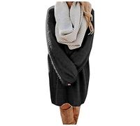 Kleid Schwarz Damen Elegant Pullover Damen Oversize Longpullover Winter Pulloverkleid Lose Strickkleid Lässig Modische Wollkleid Knielang Dresses Warme Pullis Rundhals Mode Elegante Weihnachtskleid