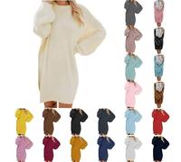 Kleid Schwarz Damen Pulloverkleid Damen Oversize Strickkleid Herbst Winterkleid Locker Longpullover Modische KnielangWollkleid Langarm Pullis Rundhals Strickpullover Elegante Sweatkleid Rosa, M