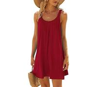 Kleid Sommer Damen, Strandkleider Damen Sommer Kurz Sommerkleid Bikini Cover Up Strandkleid Strand Kleider Casual Ärmellos Tshirt Kleid Minikleid, Rot, XL